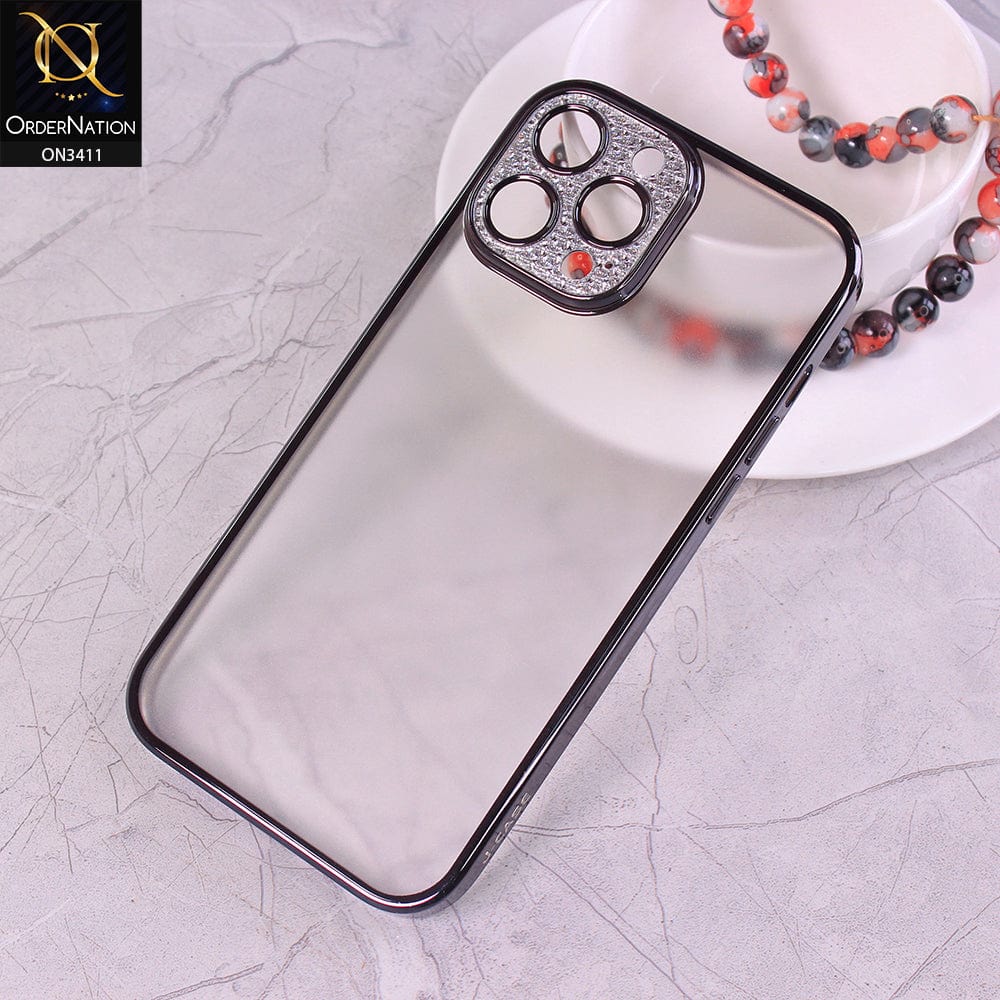 iPhone 13 Pro Max Cover - Black - Electroplated Borders Glitter Camera Lens Protection Soft J-Case