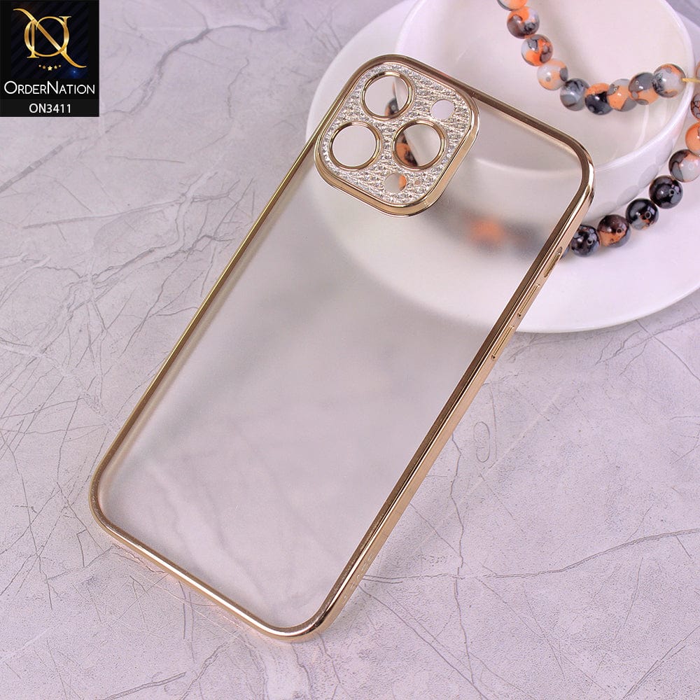 iPhone 13 Pro Max Cover - Golden - Electroplated Borders Glitter Camera Lens Protection Soft J-Case