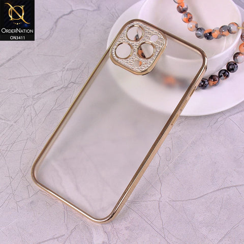 iPhone 13 Pro Max Cover - Golden - Electroplated Borders Glitter Camera Lens Protection Soft J-Case