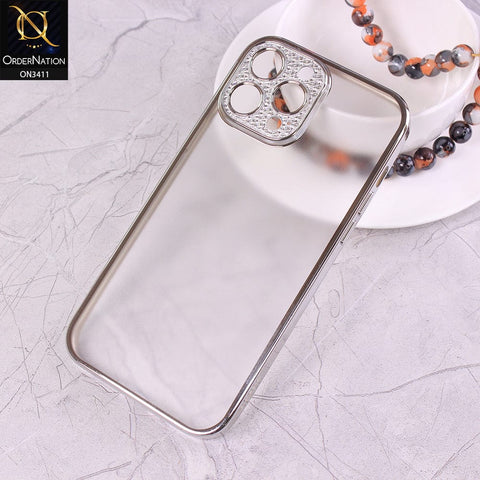 iPhone 13 Pro Max Cover - Silver - Electroplated Borders Glitter Camera Lens Protection Soft J-Case