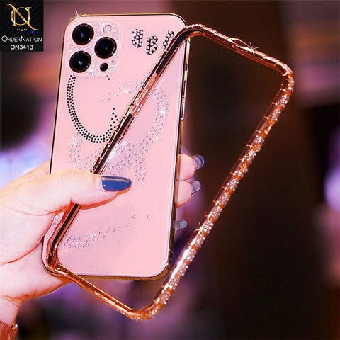 iPhone 13 Pro Max Cover - White - Bling Diamond Rhinestone Crystal Metal Bumper Frame Edge Protective Case with Shiny Sparkle Glitter Semi Soft Back