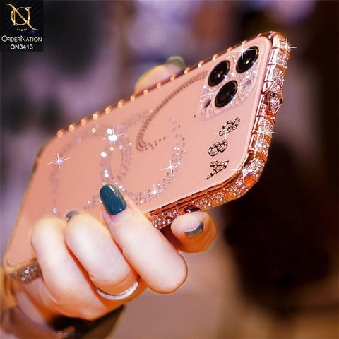 iPhone 13 Pro Max Cover - Pink - Bling Diamond Rhinestone Crystal Metal Bumper Frame Edge Protective Case with Shiny Sparkle Glitter Semi Soft Back