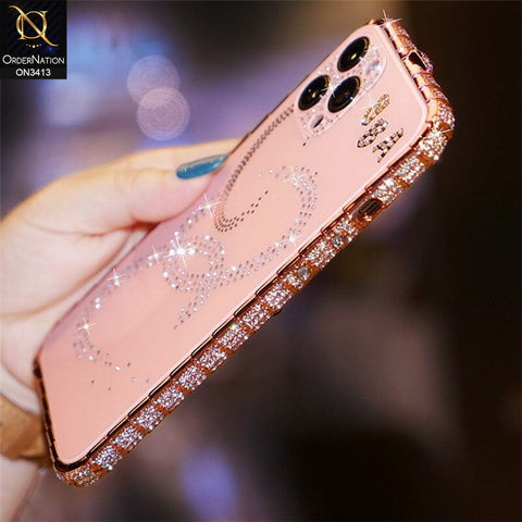 iPhone 13 Pro Max Cover - White - Bling Diamond Rhinestone Crystal Metal Bumper Frame Edge Protective Case with Shiny Sparkle Glitter Semi Soft Back