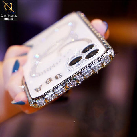 iPhone 13 Pro Max Cover - Pink - Bling Diamond Rhinestone Crystal Metal Bumper Frame Edge Protective Case with Shiny Sparkle Glitter Semi Soft Back