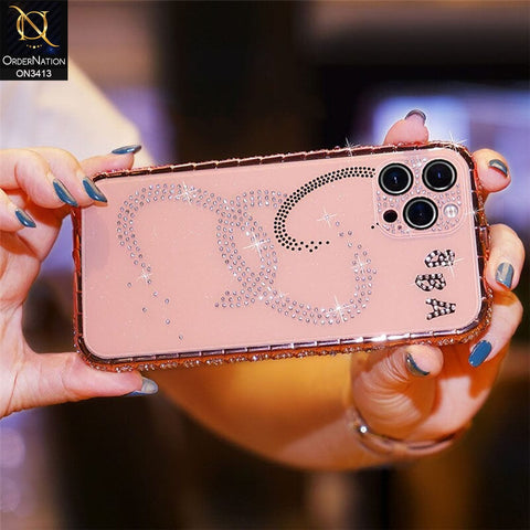 iPhone 13 Pro Max Cover - White - Bling Diamond Rhinestone Crystal Metal Bumper Frame Edge Protective Case with Shiny Sparkle Glitter Semi Soft Back