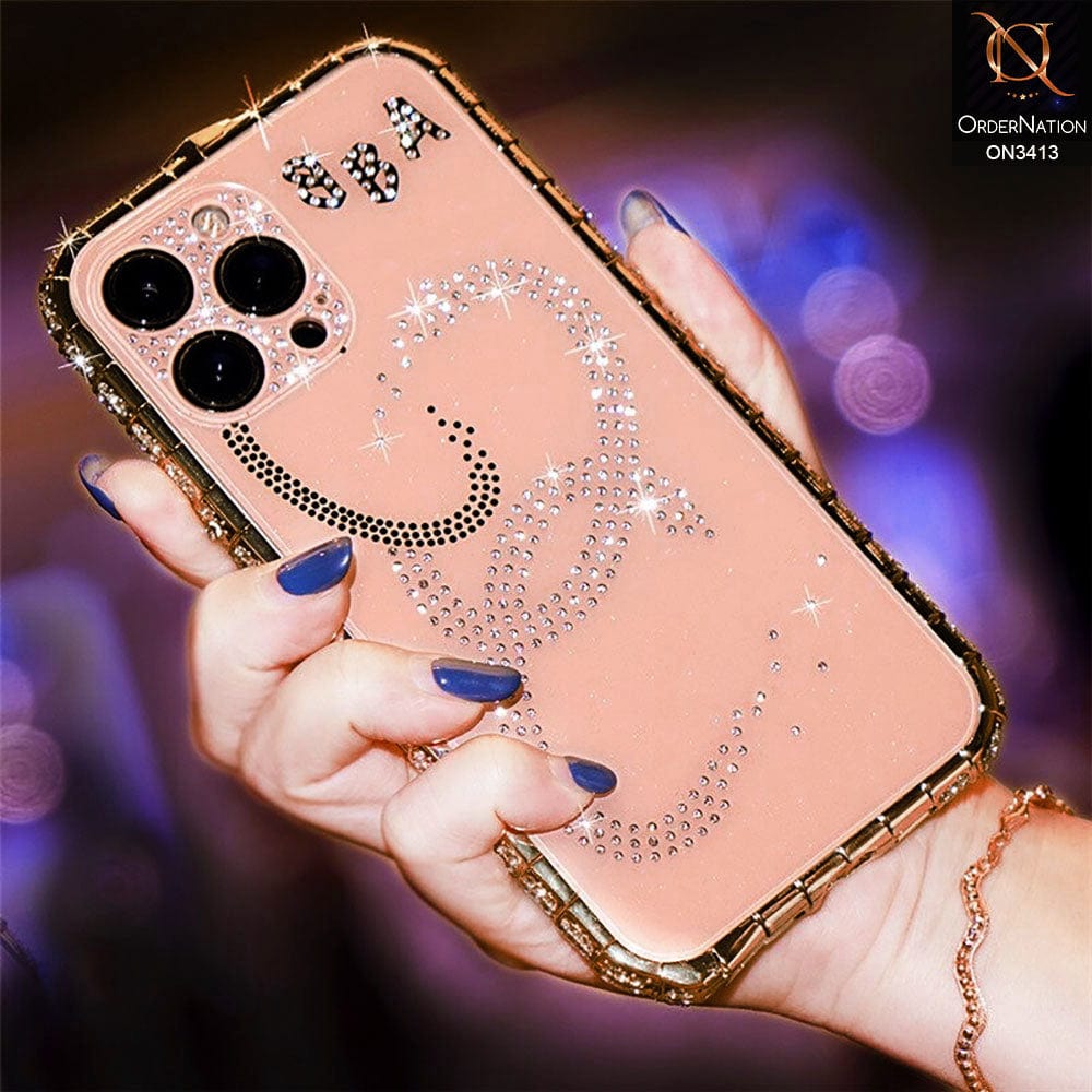 iPhone 13 Pro Max Cover - Pink - Bling Diamond Rhinestone Crystal Metal Bumper Frame Edge Protective Case with Shiny Sparkle Glitter Semi Soft Back