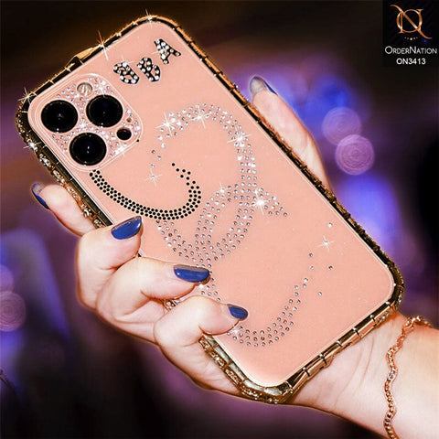 iPhone 13 Pro Max Cover - Pink - Bling Diamond Rhinestone Crystal Metal Bumper Frame Edge Protective Case with Shiny Sparkle Glitter Semi Soft Back