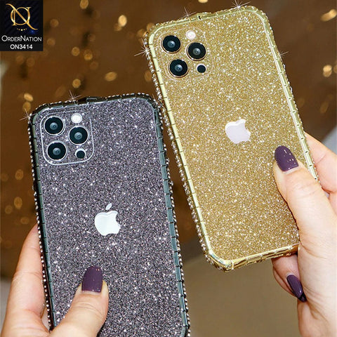 iPhone 13 Pro Max Cover - Silver - Bling Diamond Rhinestone Crystal Metal Bumper Frame Edge Protective Case with Shiny Sparkle Glitter Steacker Front&Back