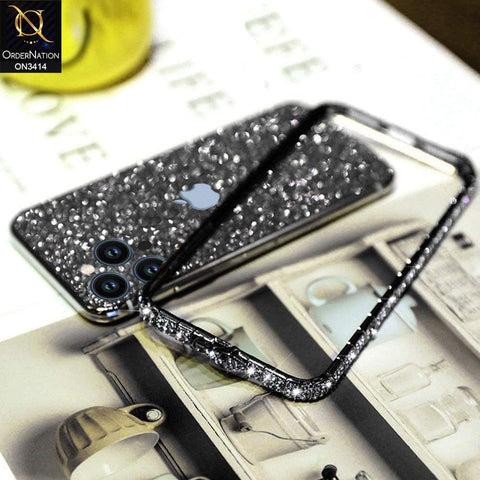 iPhone 13 Pro Max Cover - Black - Bling Diamond Rhinestone Crystal Metal Bumper Frame Edge Protective Case with Shiny Sparkle Glitter Steacker Front&Back