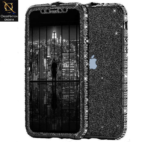iPhone 13 Pro Max Cover - Black - Bling Diamond Rhinestone Crystal Metal Bumper Frame Edge Protective Case with Shiny Sparkle Glitter Steacker Front&Back
