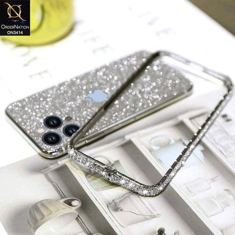 iPhone 13 Pro Max Cover - Silver - Bling Diamond Rhinestone Crystal Metal Bumper Frame Edge Protective Case with Shiny Sparkle Glitter Steacker Front&Back