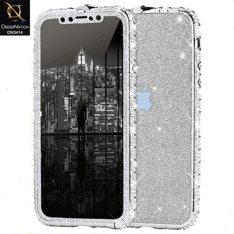 iPhone 13 Pro Max Cover - Silver - Bling Diamond Rhinestone Crystal Metal Bumper Frame Edge Protective Case with Shiny Sparkle Glitter Steacker Front&Back