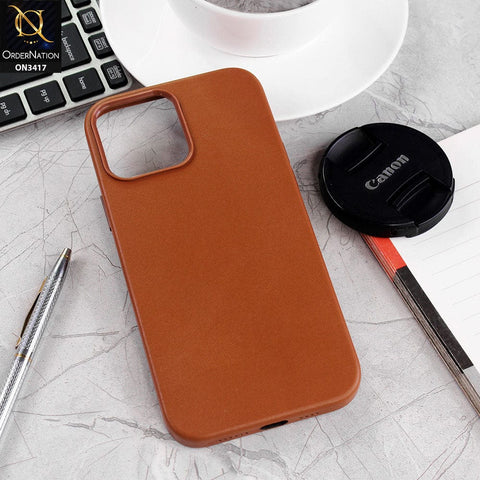 iPhone 13 Pro Max Cover - Brown - New Elegant Design Semi Hard Leather Case