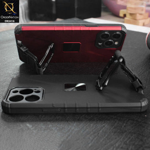 iPhone 12 Pro Max Cover - Black - Heavy Duty Hybrid Anti Knock Shockprof Multi Use Carbiner Holder Protective Case