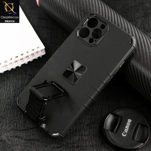iPhone 12 Pro Max Cover - Black - Heavy Duty Hybrid Anti Knock Shockprof Multi Use Carbiner Holder Protective Case