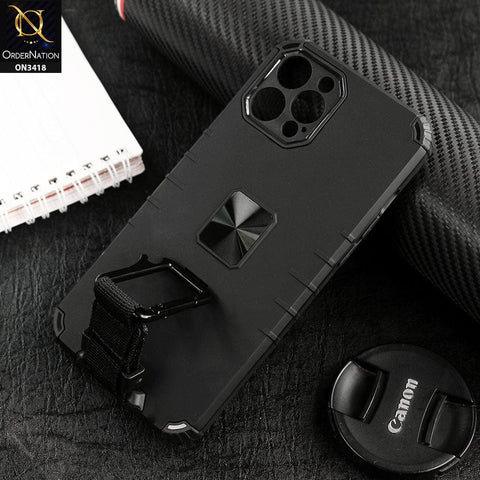 iPhone 13 Pro Max Cover - Black - Heavy Duty Hybrid Anti Knock Shockprof Multi Use Carbiner Holder Protective Case