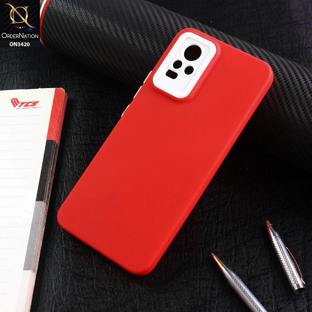 Vivo V21e Cover - Red - Soft Silicone Candy Color Matte Look Camera Protection Case