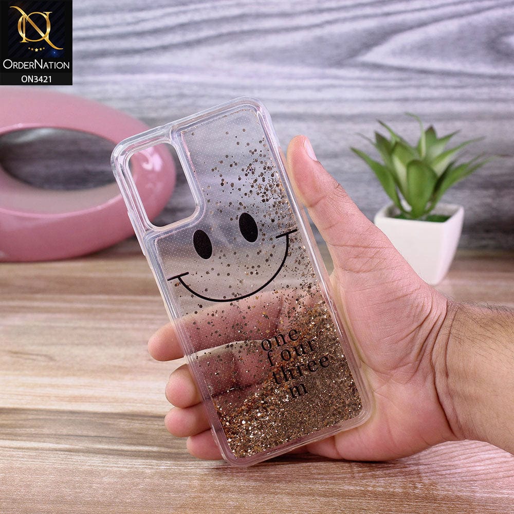Samsung Galaxy A03s Cover - Golden - New Moving Liquid Glitter Cute Smile Soft Case