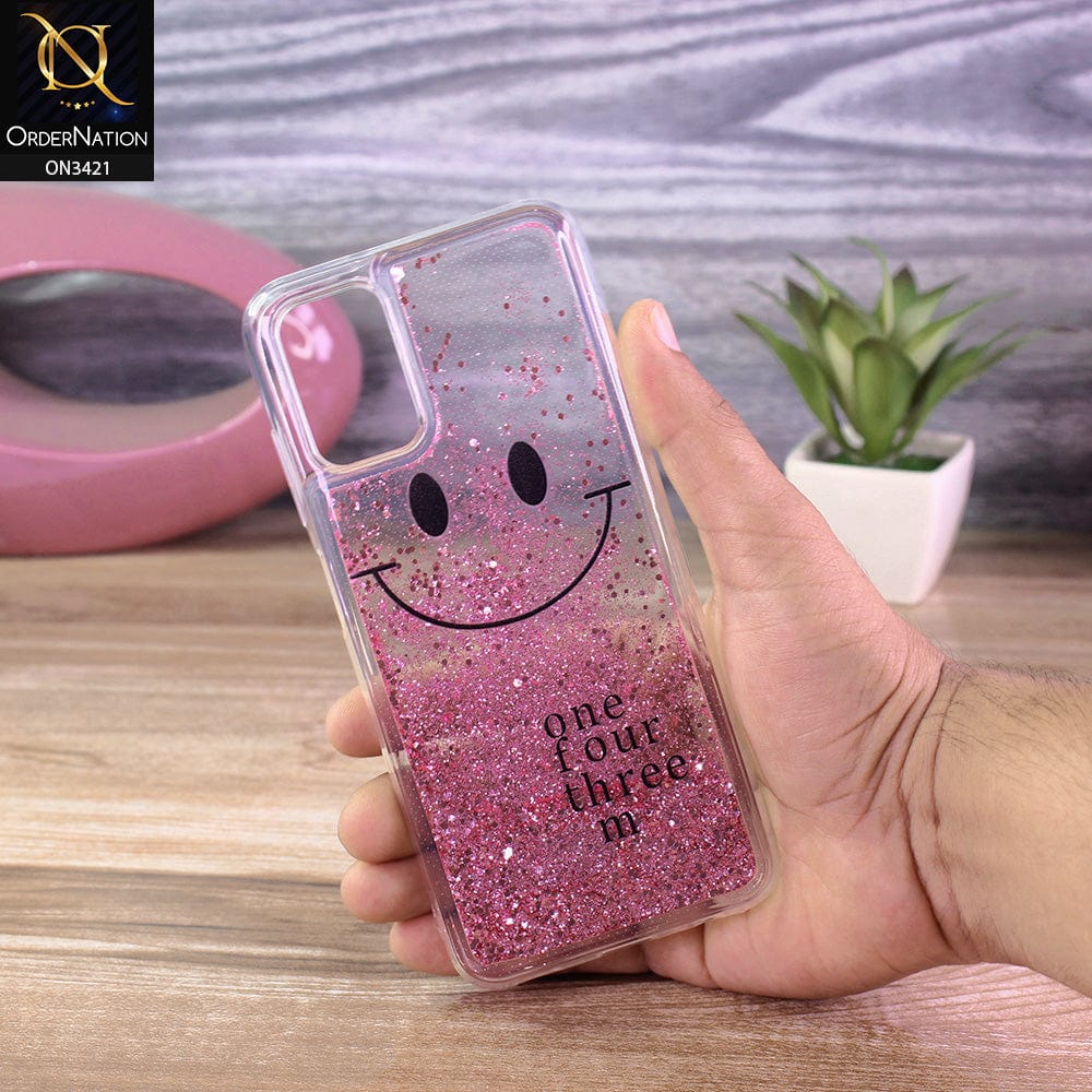 Samsung Galaxy A03s Cover - Pink - New Moving Liquid Glitter Cute Smile Soft Case