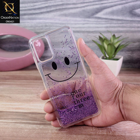 Samsung Galaxy M02s Cover - Purple - New Moving Liquid Glitter Cute Smile Soft Case