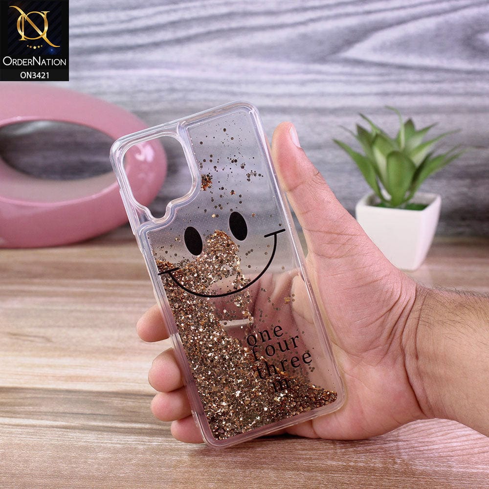 Samsung Galaxy M32 Cover - Golden - New Moving Liquid Glitter Cute Smile Soft Case
