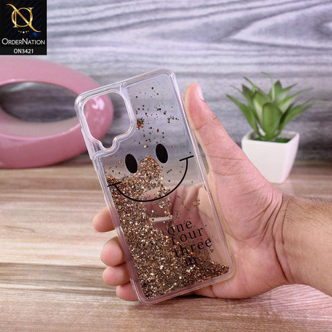Samsung Galaxy M32 Cover - Golden - New Moving Liquid Glitter Cute Smile Soft Case