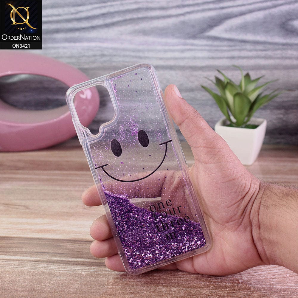 Samsung Galaxy M22 Cover - Purple - New Moving Liquid Glitter Cute Smile Soft Case