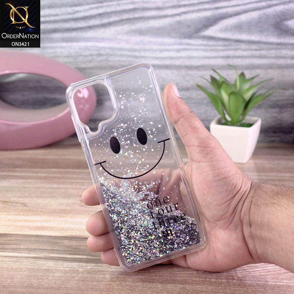 Samsung Galaxy A22 Cover - Silver - New Moving Liquid Glitter Cute Smile Soft Case