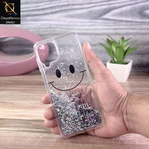 Samsung Galaxy M32 Cover - Silver - New Moving Liquid Glitter Cute Smile Soft Case