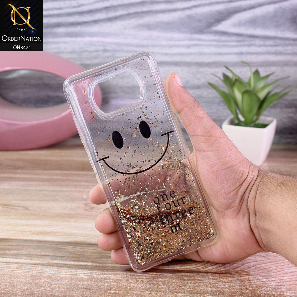 Xiaomi Poco X3 Pro Cover - Golden - New Moving Liquid Glitter Cute Smile Soft Case