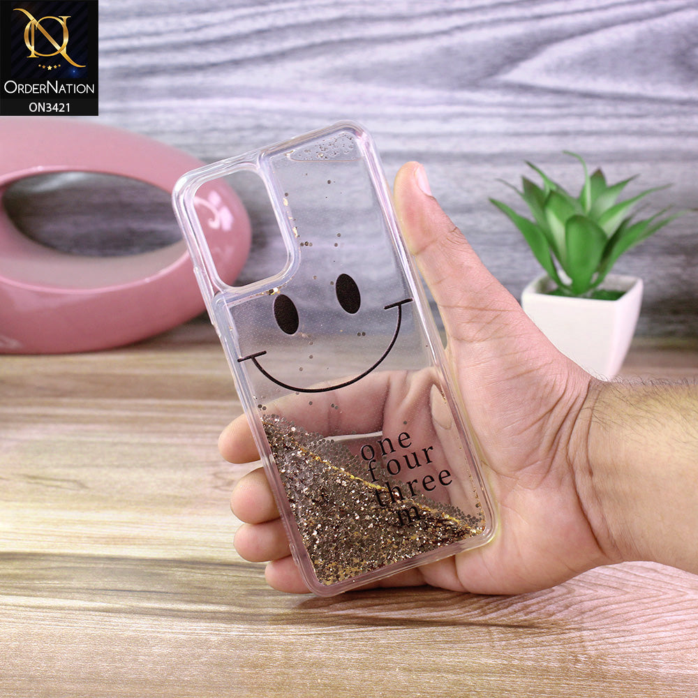 Xiaomi Redmi Note 10 4G Cover - Golden - New Moving Liquid Glitter Cute Smile Soft Case