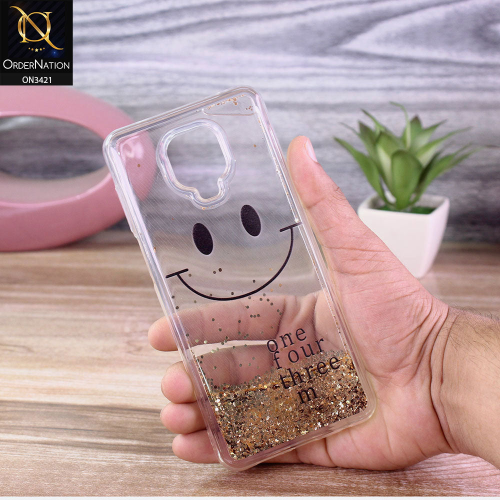 Xiaomi Redmi Note 9 Pro Cover - Golden - New Moving Liquid Glitter Cute Smile Soft Case