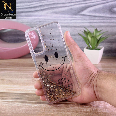 Vivo Y33 Cover - Golden - New Moving Liquid Glitter Cute Smile Soft Case