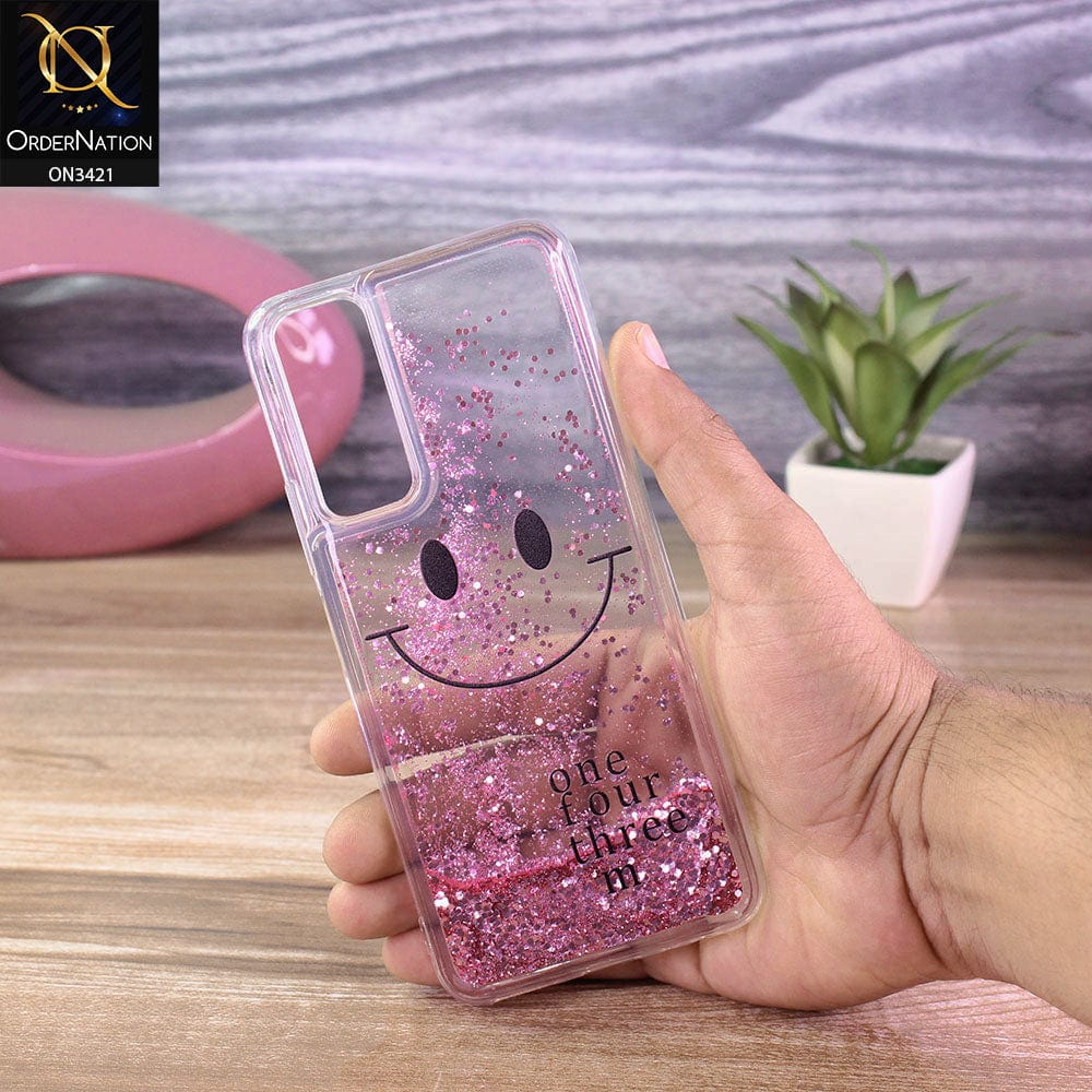 Vivo Y53s 4G Cover - Pink - New Moving Liquid Glitter Cute Smile Soft Case