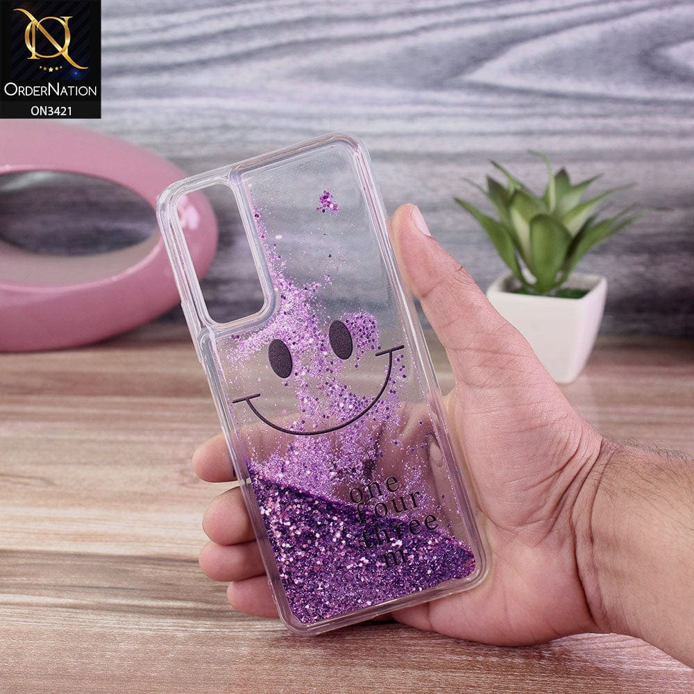 Vivo Y31 Cover - Purple - New Moving Liquid Glitter Cute Smile Soft Case