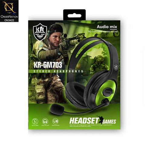 Green - KR-GM703 Stereo Gaming Headset Over-Ear Lightweight Headphone With Microphone