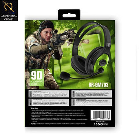 Green - KR-GM703 Stereo Gaming Headset Over-Ear Lightweight Headphone With Microphone