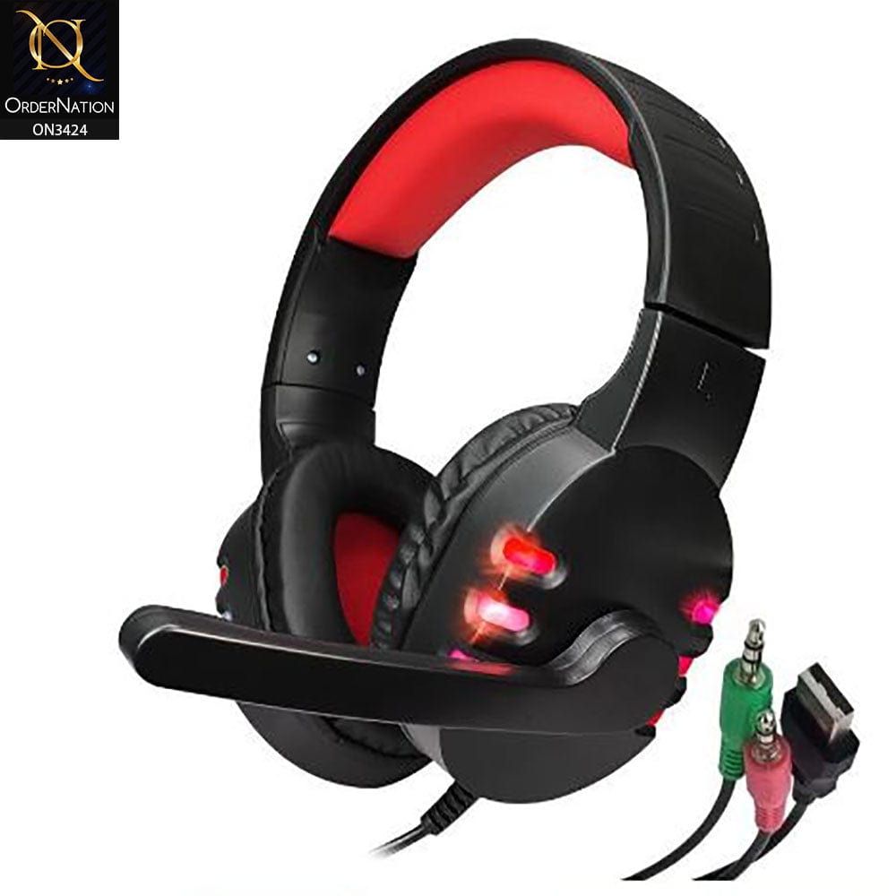 Black&Red - MISDE A68 Gaming Headset Led 7 Colors Dolby Digital Plus on-ear Headphone