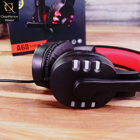 Black&Red - MISDE A68 Gaming Headset Led 7 Colors Dolby Digital Plus on-ear Headphone