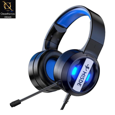 Blue - MISDE A8 Gaming Headset with 7.1 Surround Sound Stereo Noise Canceling Over Ear Headphones with Microphone & Multi LED Light