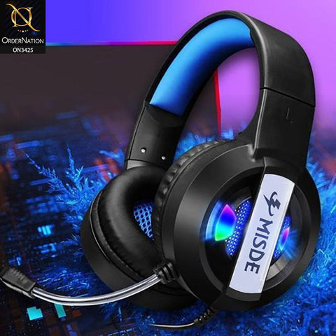 Blue - MISDE A8 Gaming Headset with 7.1 Surround Sound Stereo Noise Canceling Over Ear Headphones with Microphone & Multi LED Light