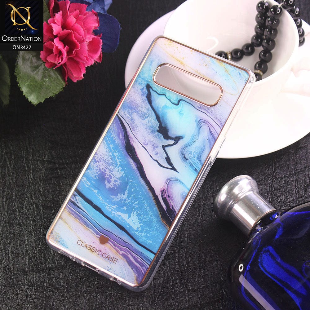 Samsung Galaxy S10 Plus Cover - Design 11 - New Marble Series Acrylic With Electroplated Soft Borders Case