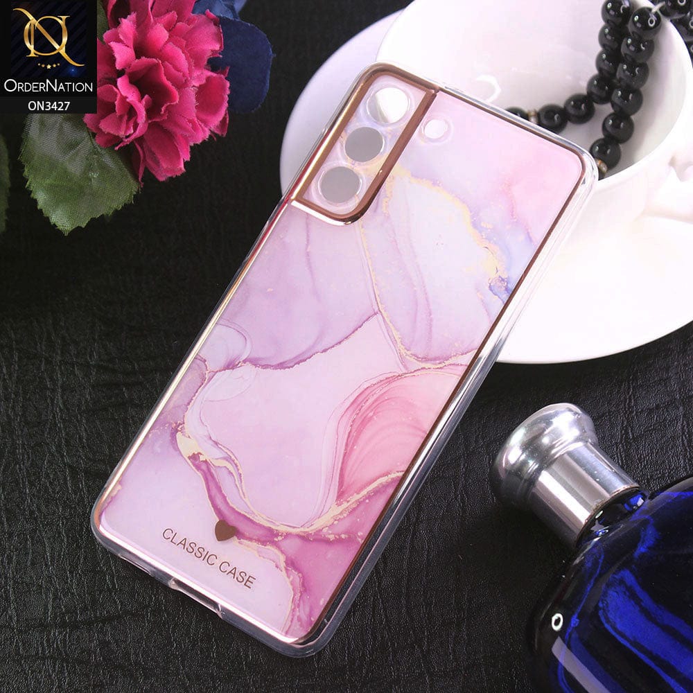 Samsung Galaxy S21 FE 5G Cover - Design 10 - New Marble Series Acrylic With Electroplated Soft Borders Case