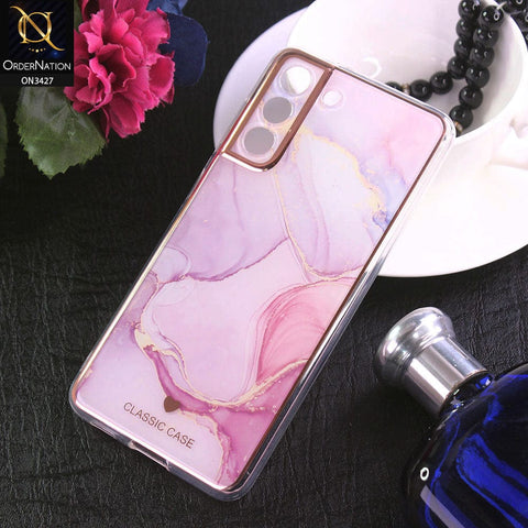 Samsung Galaxy S21 FE 5G Cover - Design 10 - New Marble Series Acrylic With Electroplated Soft Borders Case
