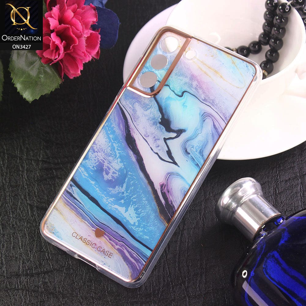 Samsung Galaxy S21 FE 5G Cover - Design 11 - New Marble Series Acrylic With Electroplated Soft Borders Case