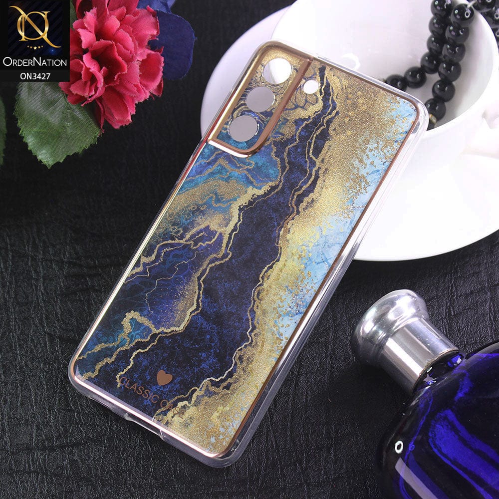 Samsung Galaxy S21 FE 5G Cover - Design 12 - New Marble Series Acrylic With Electroplated Soft Borders Case