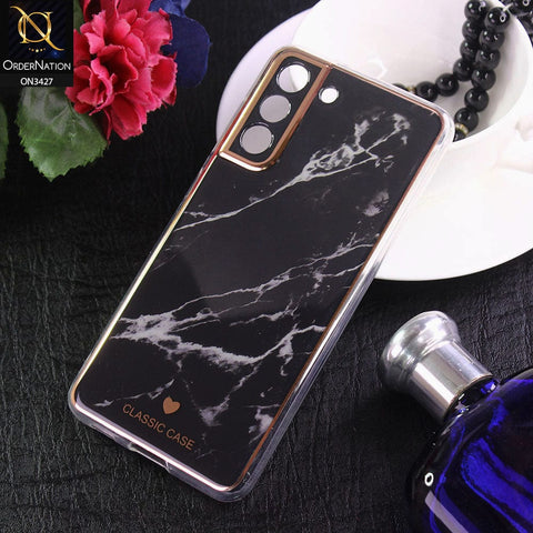 Samsung Galaxy S21 FE 5G Cover - Design 2 - New Marble Series Acrylic With Electroplated Soft Borders Case