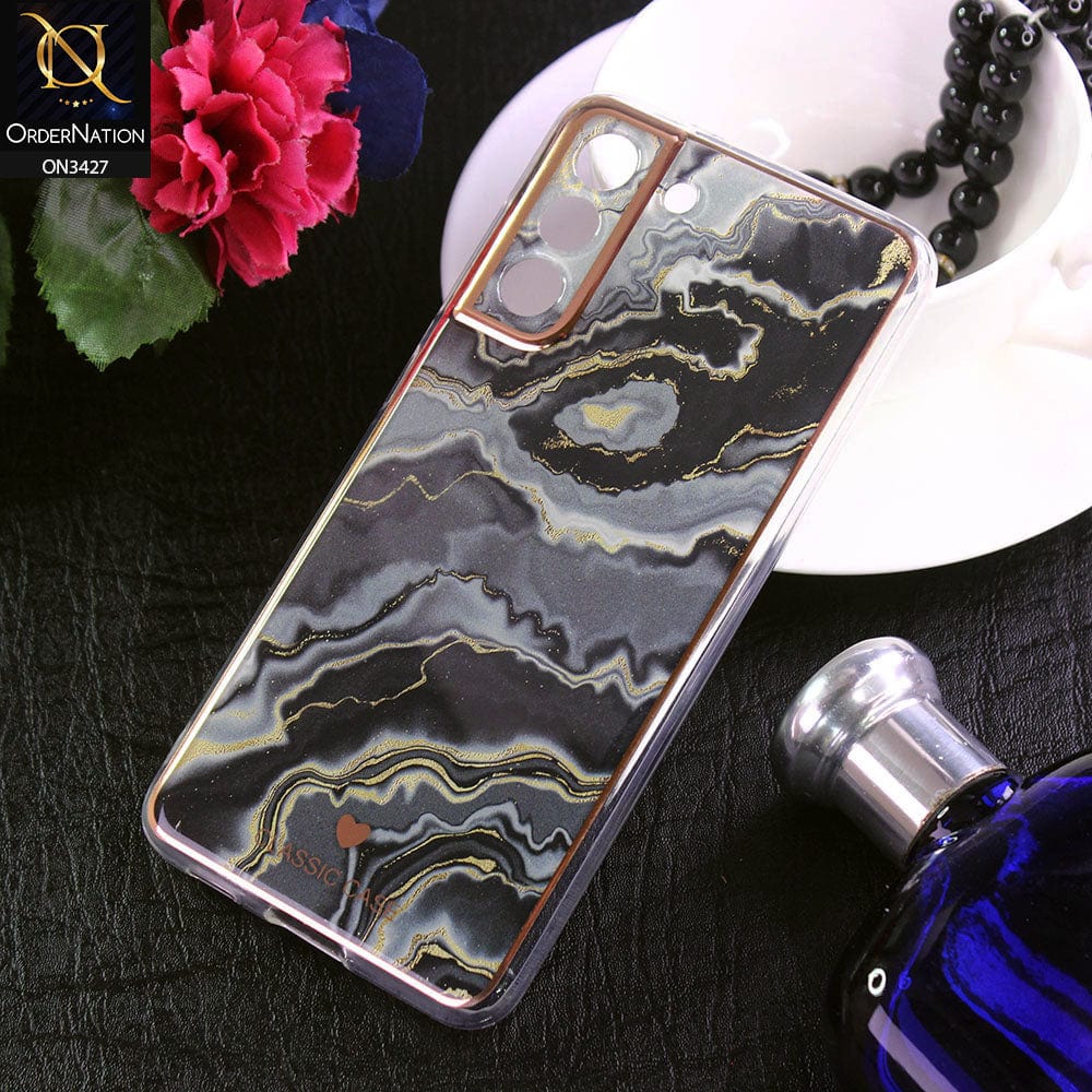 Samsung Galaxy S21 FE 5G Cover - Design 3 - New Marble Series Acrylic With Electroplated Soft Borders Case