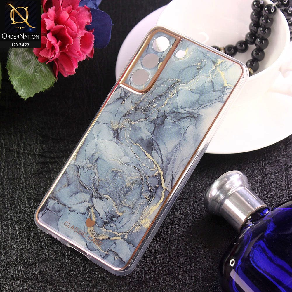 Samsung Galaxy S21 FE 5G Cover - Design 5 - New Marble Series Acrylic With Electroplated Soft Borders Case