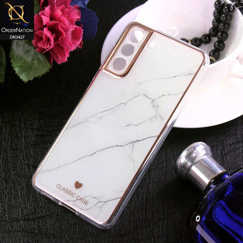 Samsung Galaxy S21 FE 5G Cover - Design 6 - New Marble Series Acrylic With Electroplated Soft Borders Case